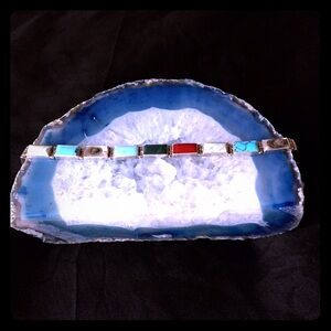 Vintage .950 Sterling Silver Multicolor Stone Bracelet